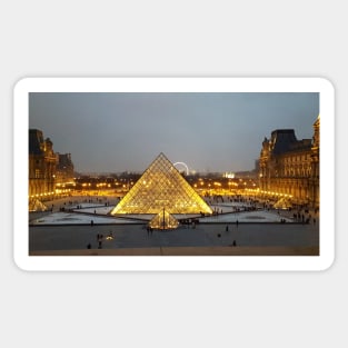 Paris Nightime Louvre Museum and Pyramid Sticker